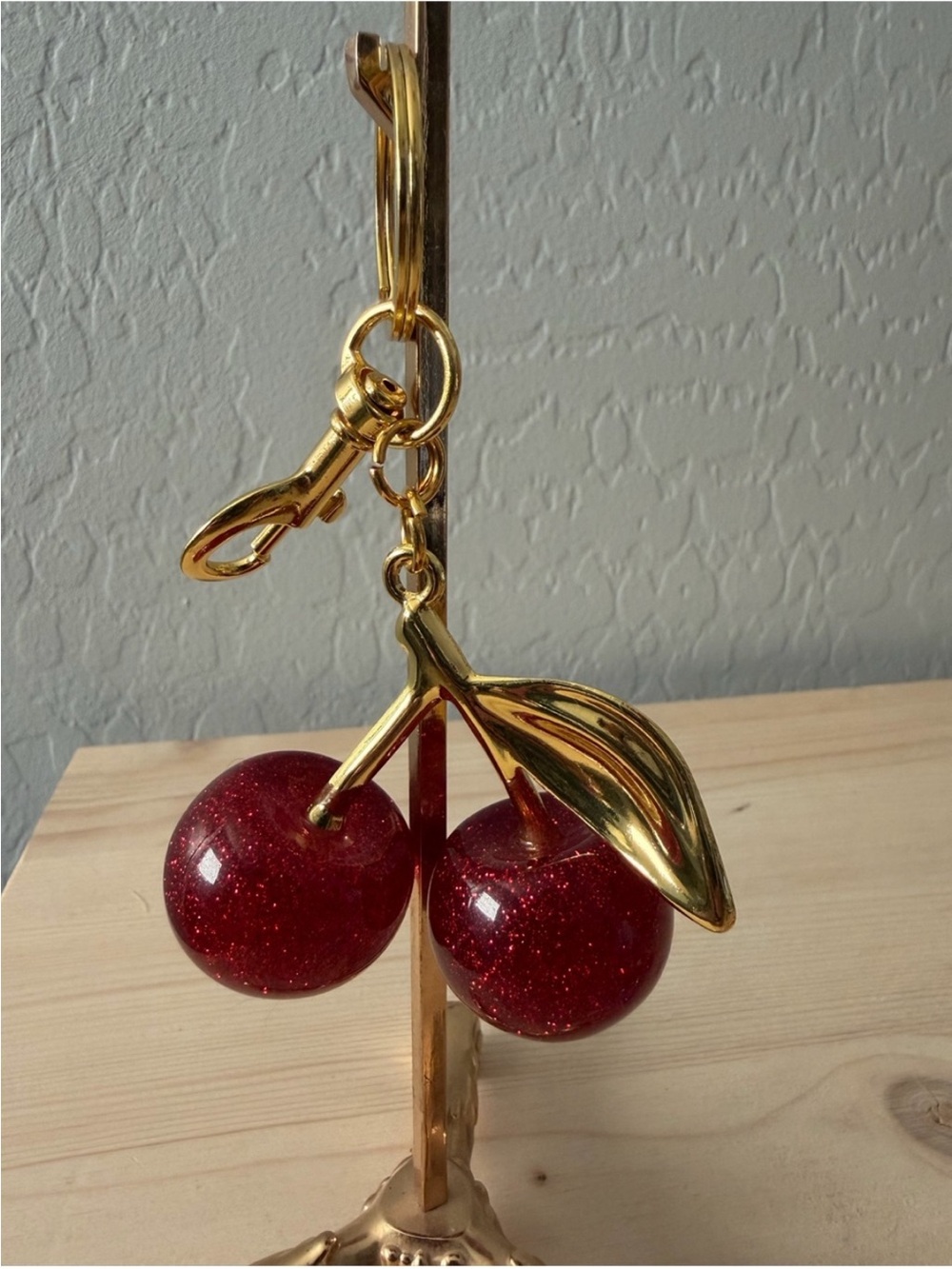 nOir Jewelry Gold Cherry Key & Card Holder with Red Glitter Charms